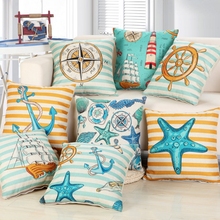 Decorative Pillows 45x45cm/17.7*17.7'' Linen Pillow Case Sea series Printed Home 1pcs/lot Almofada 2024 - buy cheap