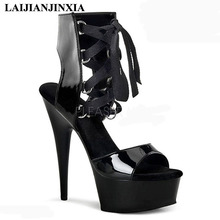 LAIJIANJINXIA-Sandalias de tacón alto de 15cm con tiras para mujer, zapatos sexys con plataforma para baile y Club nocturno, Zapatos de baile de barra 2024 - compra barato