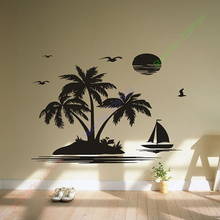 100x70 см настенные наклейки, украшение для дома, наклейка для гостиной, виниловая настенная аппликация, винтажный домашний постер для детской комнаты, кокосовое дерево, пляж 2024 - купить недорого