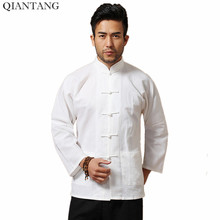 White Men Cotton Linen Long sleeve Kung Fu Shirt Classic Chinese Style Tang Clothing Size S M L XL XXL XXXL hombre Camisa Mim902 2024 - buy cheap