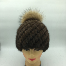 Autumn winter women big real mink fur cap with real fox fur ball hat headgear headdress lady warmer skullies Wholesale brand 2024 - buy cheap