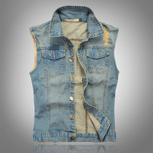 Ripped Denim Vest Men's Sleeveless Jacket 5XL Casual Waistcoat Men's Jean Coats Slim Fit Cowboy Male Vest 2024 - buy cheap
