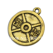 Hot Sale Antique bronze 50pcs 1 lot  Vintage Circle 25lbs Weight Plate   Pendant Charms Letter Jewelry 2024 - buy cheap