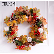 Christmas Simulation Maple Leaf Peony Berry Wreath Thanksgiving Decoration Artificial Garland Home Wedding Door Wall Decoration 2024 - buy cheap