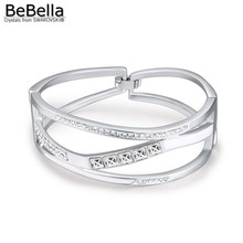 BeBella квадратный широкий толстый Открытый браслет с кристаллами Swarovski, оригинальные модные украшения для женщин и девочек 2024 - купить недорого