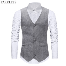 Mens Formal Single Breasted Vests Classic Herringbone Suit Gilet Homme Slim Fit Grey Waistcoat Men Marriage Chalecos Para Hombre 2024 - buy cheap