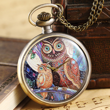 Elegant Mother and daughter Owl Pattern Pocket Watch Women Men Vintage Painted Steampunk Bronze Pocket Watch Necklace Fob Chain 2024 - buy cheap