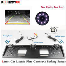 Koorinwoo EU European Car License Plate Frame camera Parking Car Rear View Camera 8IR Night Vision Two parking Sensor Reversing 2024 - buy cheap
