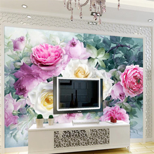 Wellyu Rose cluster-mural de pared estereoscópico para sala de estar, mural grande personalizado, papel tapiz verde, acuarela 2024 - compra barato