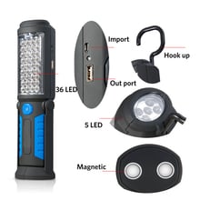 Novo carregamento usb 36 + 5 led lanterna luz de trabalho magnético + gancho + energia móvel com carregador de carro e carregador usb (ue/eua) 2024 - compre barato