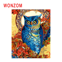 Pintura por números de coruja e flor wonzom, pintura abstrata a a óleo de animal, quadros decoracion de tinta acrílica em tela, presente de arte moderna 2024 - compre barato