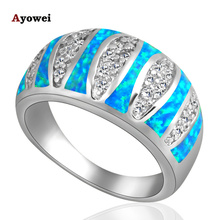 Anillos de circonia con diseño de ópalo de Fuego Azul, anillos de circonita estampados de plata, joyería de moda con tallas de EUA #6 #6,5 #7,5 # 8.5OR342A 2024 - compra barato