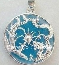 unique Blue Jade Silver color Dragon Phoenix Pendant Necklace 2024 - buy cheap