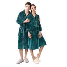 2019 Winter New Lovers Velvet Robe Bathrobe Soft women Long Kimono Robe Warm Man Dressing Gown Sleepwear Nightgown 2024 - buy cheap