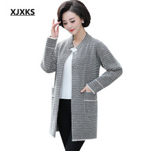 XJXKS Autumn Winter Fashion Woolen Coats Winter Tops Woolen Coat Women Middle-aged Faux Mink Cashmere Outwear Long Coat 2024 - buy cheap