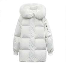 Jaqueta feminina grande com capuz, casaco feminino inverno pele pelugem 90% 2024 - compre barato