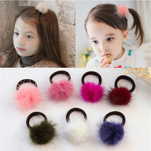 Kids Cute Fur Hair Accessories Headwear 100% Mink Ball Rubber Headbands Girls Solid Color Pom Pom Elastic Hair Band Rubber Band 2024 - buy cheap