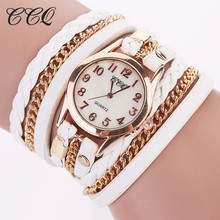 CCQ Brand Luxury Gold Fashion Crystal Rhinestone Watch Casual Braided Leather Women Dress Watches Gift Relogio Feminino Gif 1071 2024 - buy cheap
