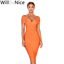 WillBeNice Women Bandage Dress 2019 New Arrivals Elegant Summer Off Shoulder Bandage Dress Orange Sexy Bodycon Dress Party Club 2024 - buy cheap