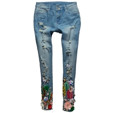 Pantalones vaqueros con bordado Floral para mujer, Vaqueros ajustados informales de cintura media hasta el tobillo, 25-31 talla grande, Otoño, 2020 2024 - compra barato