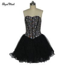 Real Photo A-line Sweetheart Tulle Black Beaded Lace Up Elegant Cocktail Party Mini Homecoming Gown Dresses 2024 - buy cheap