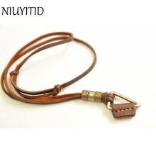 NIUYITID Men Necklace 100% Genuine Leather Necklaces Vintage Triangle Pendants Adjustable Brown Chain Women Collar Jewellery 2024 - buy cheap