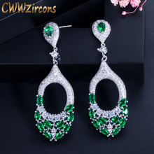 CWWZircons Elegant Royal Blue Green Cubic Zirconia Stone Women Long Dangle Drop Engagement Wedding Party Earring Jewelry CZ441 2024 - buy cheap