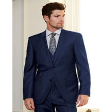 Traje a medida de estilo británico 2020, traje azul marino de hombres, solapa de muesca, trajes de actuación de tres piezas para hombre, Terno Man (chaqueta + chaleco + Pantalones) 2024 - compra barato