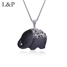 L & P-colgante de plata de primera ley con forma de elefante para mujer, joya fina, plata esterlina 925, Obsidiana Natural, no incluye cadena 2024 - compra barato