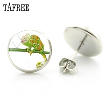 TAFREE New Fashion Animal Lacertid Lizard Stud Earrings Classic Style Glass Cabochon Dome Elegant Ornaments For Gift QF745 2024 - buy cheap