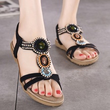 2021 summer new woman sandals Bohemia beaded soft bottom leisure large size women shoes fashion flat sandals 39 40 41 42 2024 - buy cheap