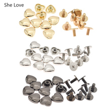 Chzimade 10 Sets Gold Color Punk Spike Rivets Metal Alloy Heart Shaped Stud Leather Crafts Spot Diy Clothes Bags Decorations 2024 - buy cheap