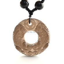 Helado Natural tipo obsidiana con Pixiu tallado colgantes y collares forma de Donut energía riqueza joyería para hombres y mujeres 2024 - compra barato