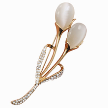 OneckOha Fashion Opal Stone Tulip Brooch Pin Elegant Jewelry Flower Brooches Rhinestone Pin 7*3.5cm 2024 - buy cheap
