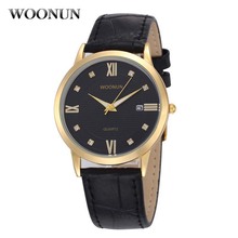 Woonun relógio pulseira de couro masculino, relógio dourado ultra fino quartzo com diamantes pulseira de couro luxuoso 2024 - compre barato