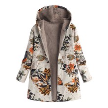 Chaqueta de cuero cortavientos para mujer, abrigo de felpa, prendas de vestir cálidas, holgadas con estampado Floral, abrigos Vintage con capucha y bolsillos 2024 - compra barato