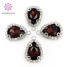10pcs/pack 10x14/13X18m Sliver bottom Wine Red teardrop Single hole Crystal button sew on rhinestones diy Clothing accessories 2024 - buy cheap