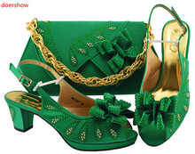 doershow  African Women Italian Shoes and Bag Set lady Italian Shoe and Bag Set Decorated with Rhinestone Nigerian Party!HXF1-4 2024 - buy cheap