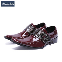 Christia Bella Fashion Patent Leather Men Oxford Shoes Rivets Wedding Party Dress Shoes Red Business Brogue Shoes Male Footwear 2024 - buy cheap