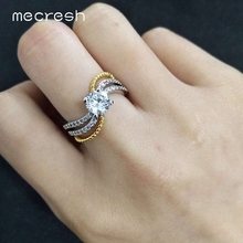 Mecresh bonito ouro cor anel de noivado casamento banda para meninas feminino zircônia cúbica anéis femininos jóias 3 camada jz095 2024 - compre barato