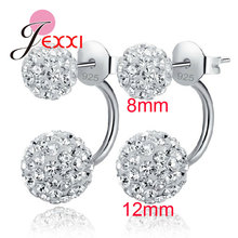 11 Colors 925 Sterling Silver Shinning Crystal CZ Disco Beads Double Ball 12MM&8MM Stud Earrings Women  Brincos Jewelry 2024 - buy cheap