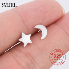 SMJEL 925 Sterling Silver Matte Stars and Moon Stud Earrings for Women Girl Teens Daily Jewelry Moon Earring Piercing Gift 2024 - buy cheap