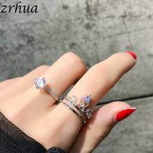 ZRHUA-Conjunto de Anillos de moda para mujer y niña, joyería con diseño elegante para dedos de plata, Color dorado de alta calidad, para fiesta, novedad de 2019 2024 - compra barato
