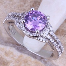 Marvelous Purple Cubic Zirconia White CZ Silver Plated Ring Size 5 / 6 / 7 / 8 / 9 / 10 S0447 2024 - buy cheap