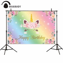 Allenjoy backdrop for photographic studio unicorn flower colorful rainbow glitter happy birthday background customize photocall 2024 - buy cheap