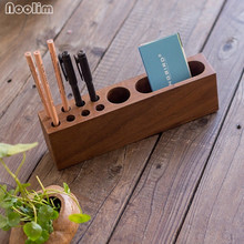 NOOLIM-tarjetero de madera de nogal negro para teléfono móvil, caja de almacenamiento para tarjetas de visita, porta pluma de escritorio, caja de almacenamiento para mesa de oficina 2024 - compra barato