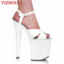 Star sexy performance white bride wedding shoes, super thin 20cm high heel sandals, women's 8 inch sexy dancer sandals 2024 - buy cheap