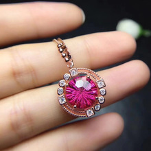 Fashion Natural red Fireworks topaz Elegant round pendant S925 silver Natural gemstone Pendant Necklace woman wedding jewelry 2024 - buy cheap