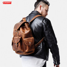 Men's Backpack Business Portable Retro Handmade Laptop Shoulder Bag Travel Multi-function Backpacks Luxury Brand Genuine Leather 2024 - buy cheap