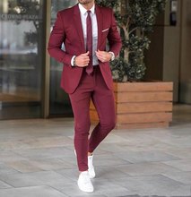 High Quality Two Buttons Wine Groom Tuxedos Notch Lapel Groomsmen Men Blazers Suits (Jacket+Pants+Tie) NO:458 2024 - buy cheap